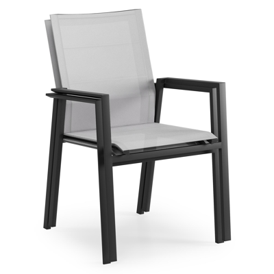 Cirello stapelbare tuinstoel in zwart aluminium en grijs textilene