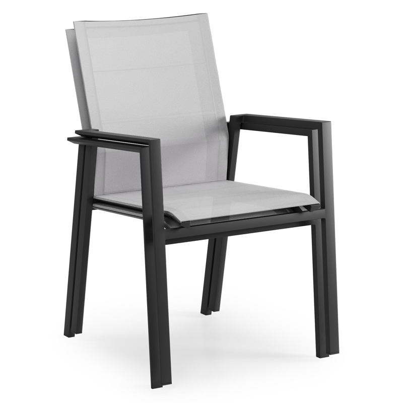 Cirello stapelbare tuinstoel in zwart aluminium en grijs textilene