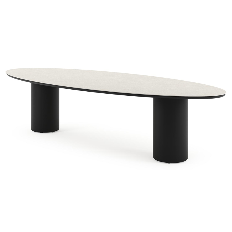 Amico tuintafel ovaal in zwart aluminium en volkeramiek Shilin - L 320 x B 130 x H 73.5 cm