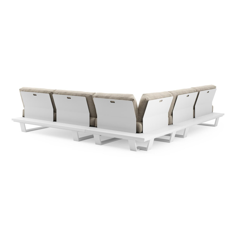 Pagino loungehoek in wit aluminium met bora desert all weather cosytica kussen