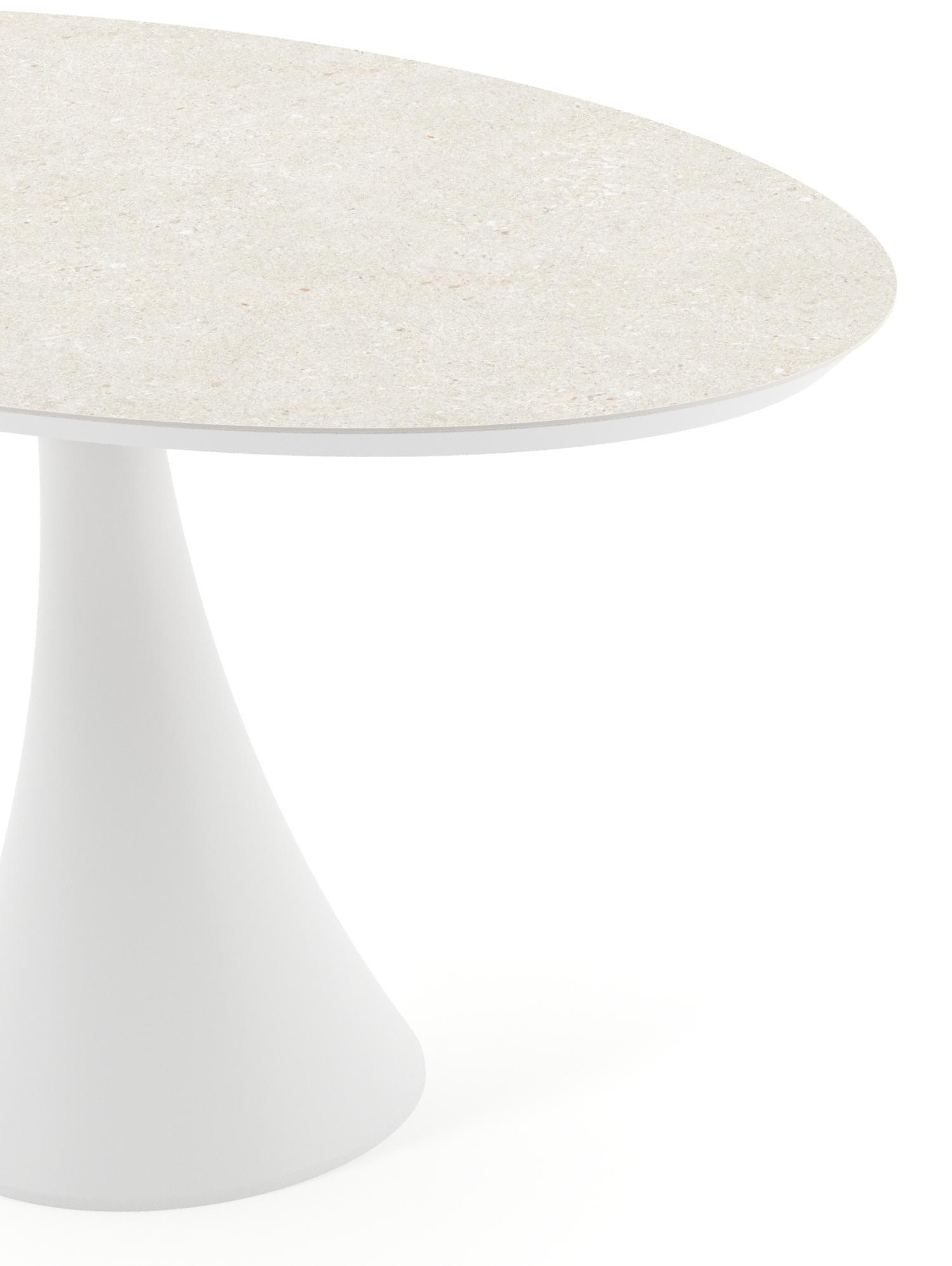 Table de jardin Fano oval en aluminium blanc et céramique pleine Shilin - Lg. 140 x Lrg. 80 x Haut. 74.5 cm