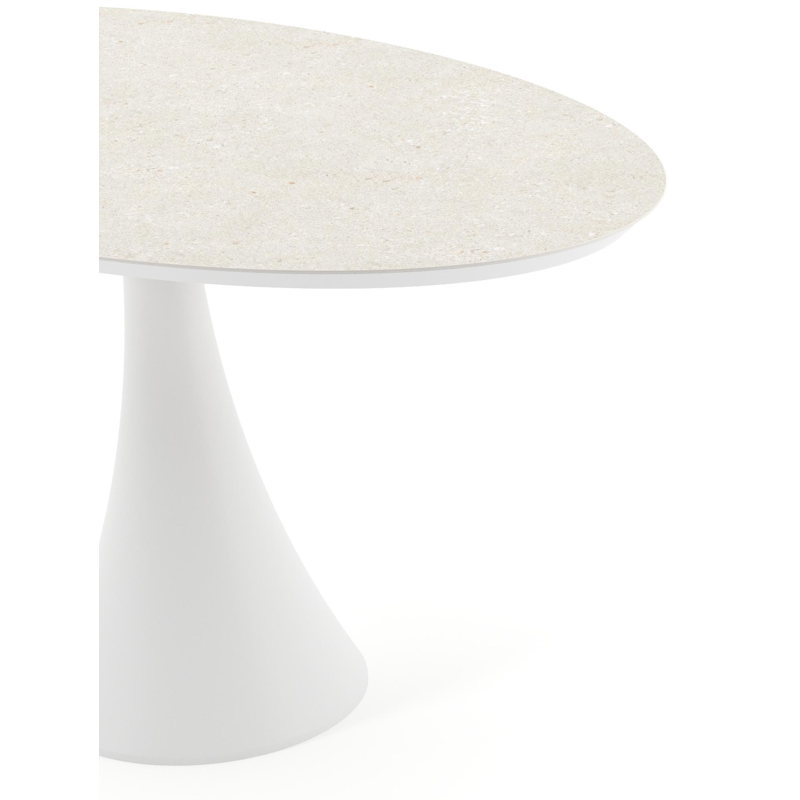 Table de jardin Fano oval en aluminium blanc et céramique pleine Shilin - Lg. 140 x Lrg. 80 x Haut. 74.5 cm