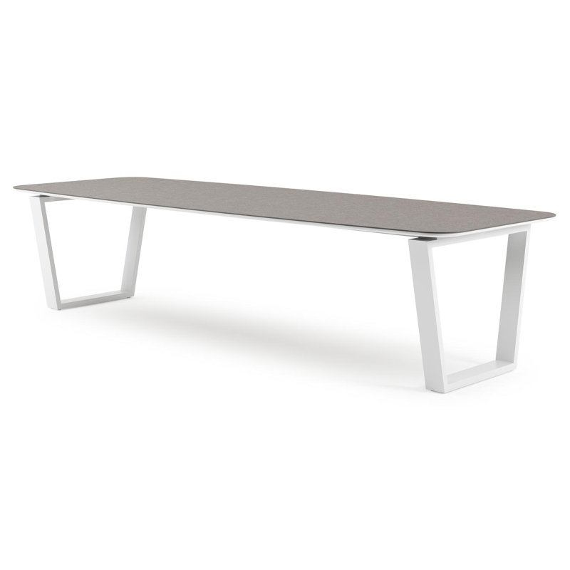 Pagino tuintafel bootvorm in wit aluminium en volkeramiek Wulong - L 315 x B 115 x H 73 cm