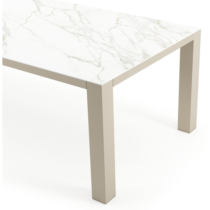 Nano tuintafel rechthoekig in beige aluminium en volkeramiek Calacatta - L 280 x B 110 x H 75 cm