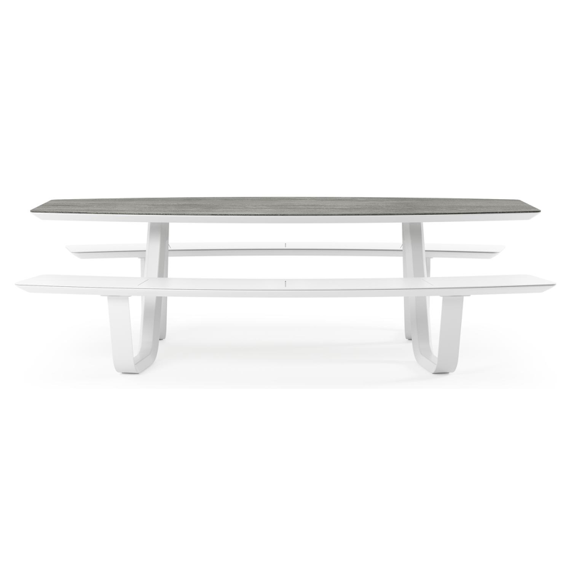 Forno picknicktafel bootvorm in wit aluminium en volkeramiek Aspen Grey - L 240 x B 181 x H 72 cm