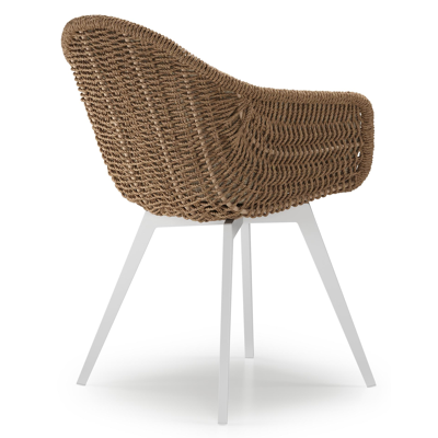 Pagino tuinstoel in wit aluminium en bruin ronde wicker met zitkussen in All Weather Cosytica Althea Camel