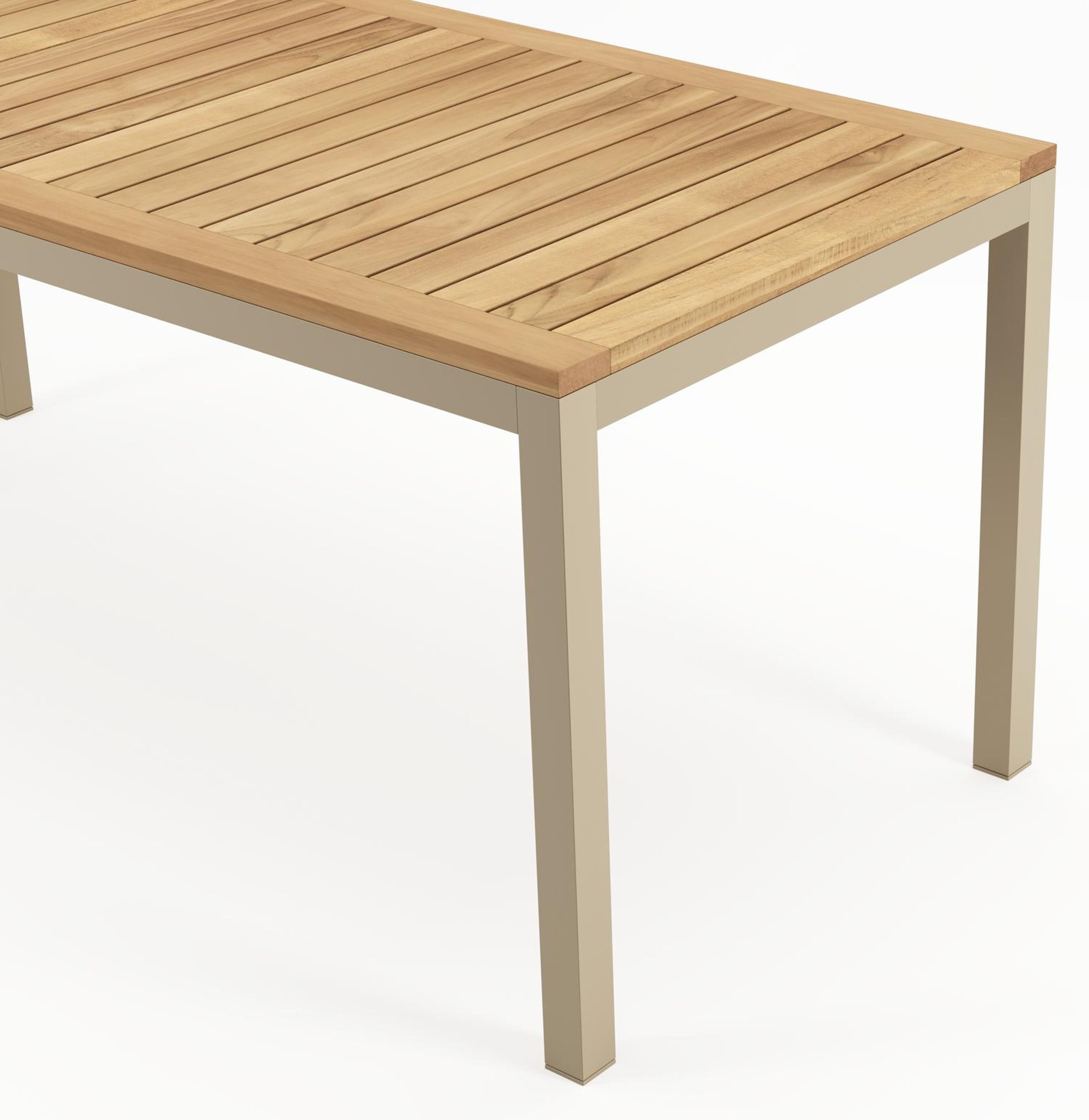Ensemble de jardin Feltro en aluminium beige et teck avec 6 chaises de jardin empilable Calobra
