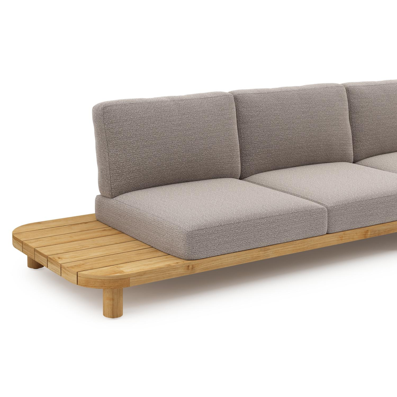 Salon de jardin d'angle Donato en teck et corde ronde tissée verticalement beige et coussins en all weather sunbrella® luxe Wander Granite