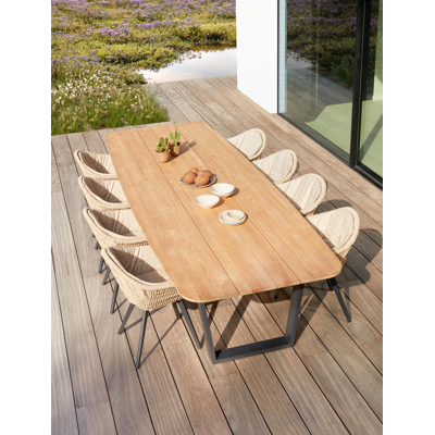 Pagino tuintafel in zwart aluminium en teak - L 340 x B 120 x H 75 cm