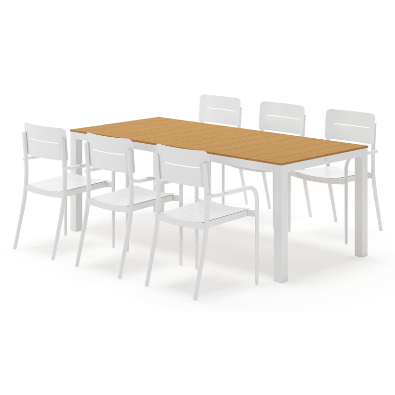 Toma tuinset rechthoekig in wit aluminium en polywood met 6 Salto tuinstoelen