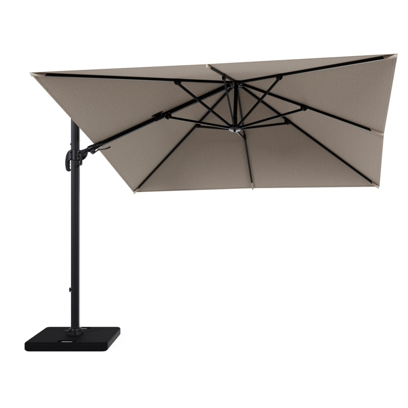 Avola zweefparasol met tiltfunctie in zwart aluminium en natural Weather+ Softtouch parasoldoek - L1 300 x L2 300 cm met parasolvoet Pedito 120 kg