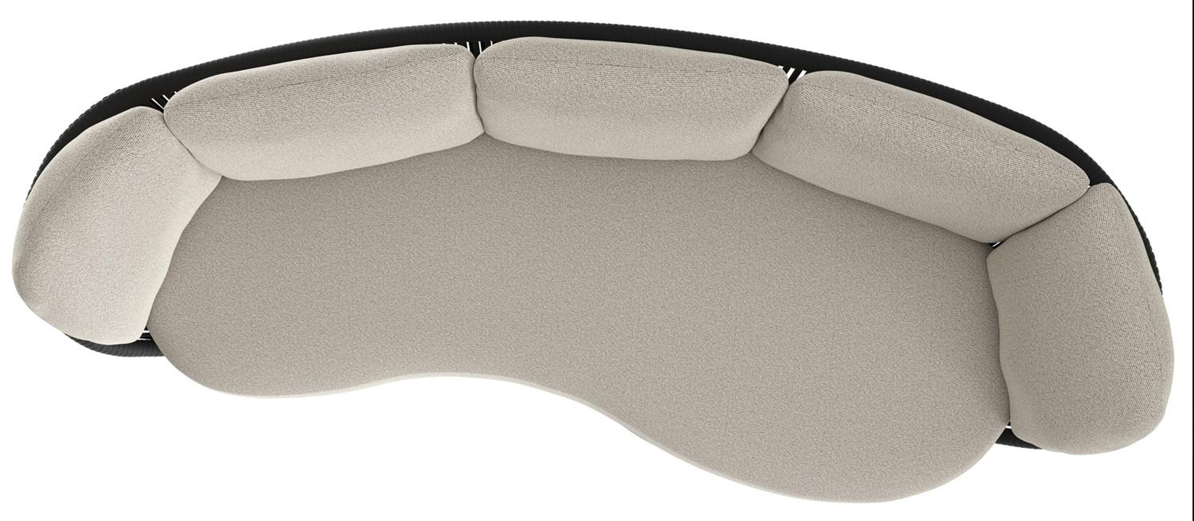 Lupino loungebank in zwart aluminium en zwart verticaal geweven luxe vlakke brede rope met firenze sand all weather solica kussen