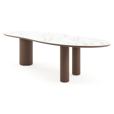 Amico tuintafel organisch in taupe aluminium en volkeramiek Calacatta - L 320 x B 120 x H 73.5 cm