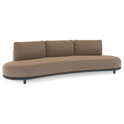 Lomano loungebank in zwart aluminium en beige verticaal geweven luxe vlakke rope met Firenze Bamboe all weather solica