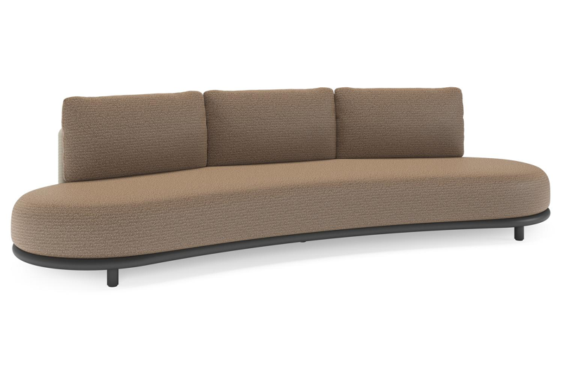 Canapé de jardin Lomano en aluminium noir et corde luxe plate tissée verticalement beige et coussins en all weather solica Firenze Bamboe