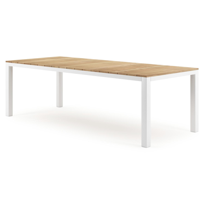 Table de jardin Capri en aluminium blanc et teck - Lg 240 x Larg. 100 x H 75 cm