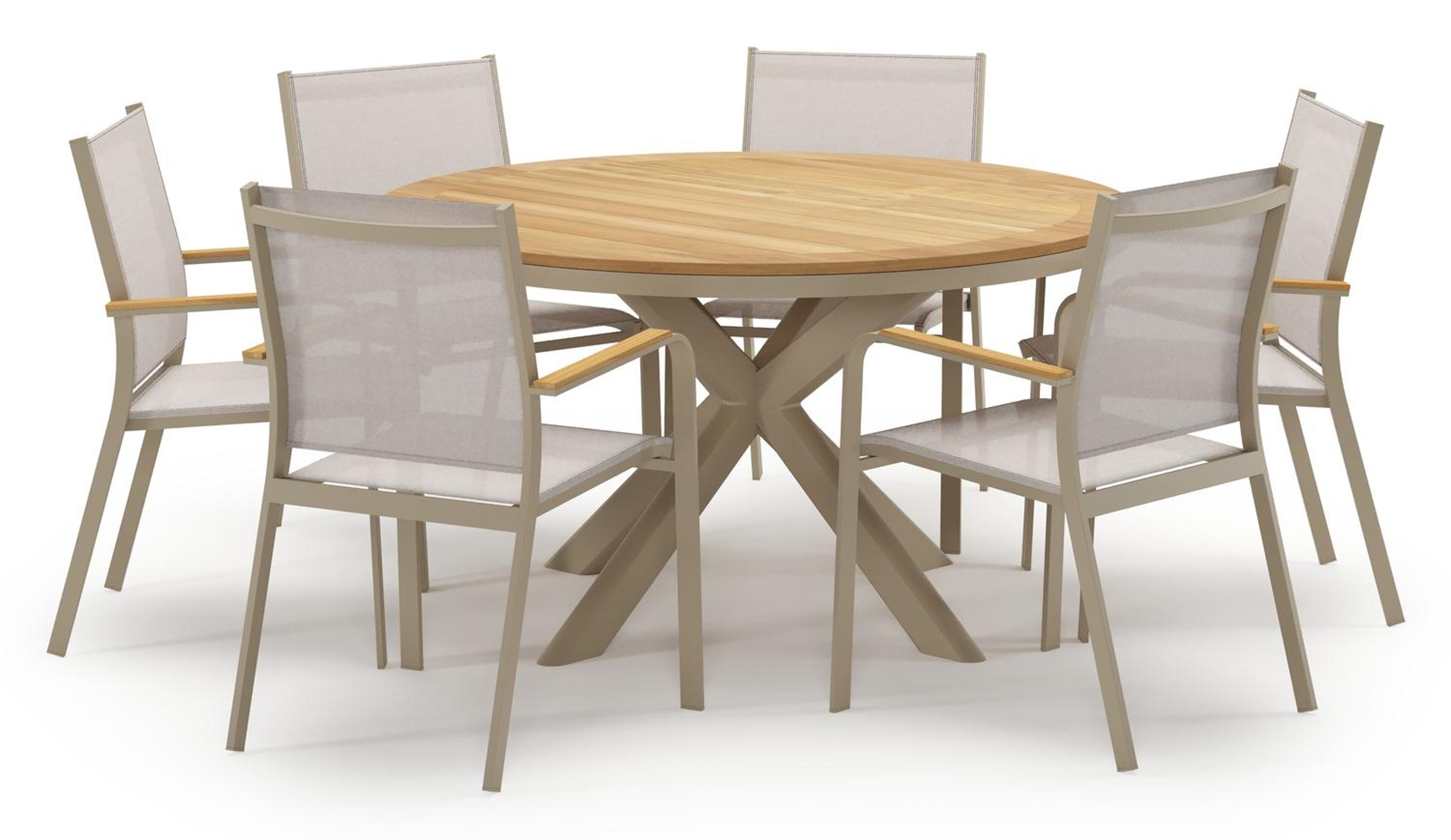 Ensemble de jardin Pamplona en aluminium beige et sintered stone avec 6 chaises de jardin empilable Amalfi