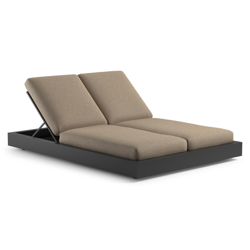 Chaise longue double réglable Como en aluminium noir et coussin en all weather Cosytica madagascar oak