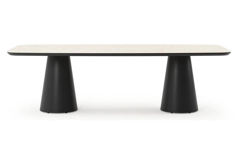 Donato tuintafel bootvorm in zwart aluminium en volkeramiek Retrostone - L 255 x B 115 x H 73 cm