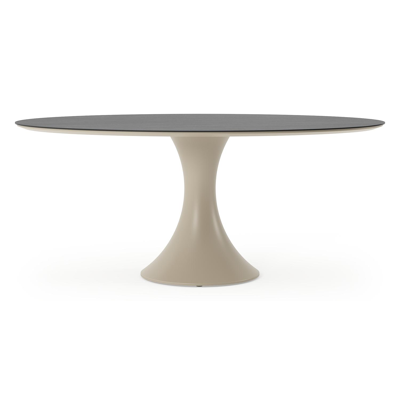 Table de jardin Fano ovale en aluminium beige et céramique pleine Basalt Black - Lg. 180 x Lrg. 110 x Haut. 75 cm