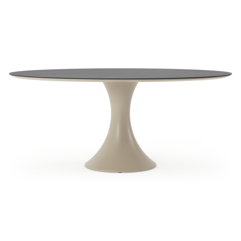 Table de jardin Fano ovale en aluminium beige et céramique pleine Basalt Black - Lg. 180 x Lrg. 110 x Haut. 75 cm