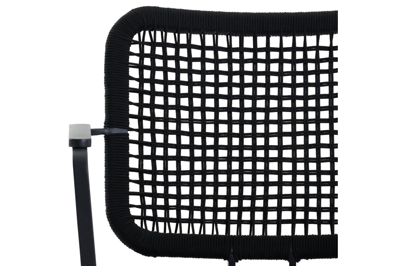 Fano stapelbare tuinstoel in zwart aluminium en zwart vierkant geweven rope