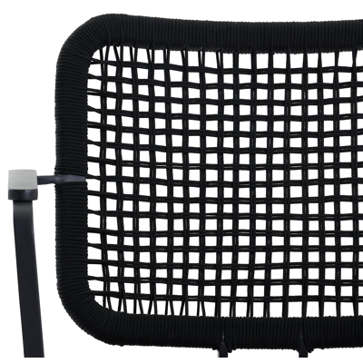 Fano stapelbare tuinstoel in zwart aluminium en zwart vierkant geweven rope