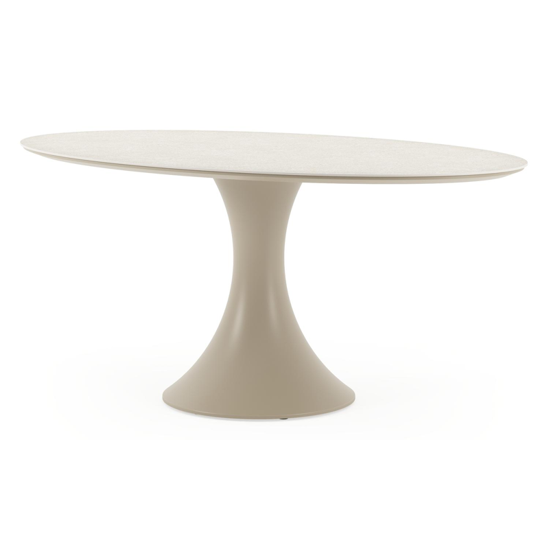 Fano tuintafel ovaal in beige aluminium en volkeramiek Shilin L 180 x B 110 x H 75 cm x H 75 cm