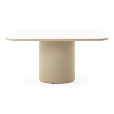 Amico tuintafel afgerond vierkant in beige aluminium en volkeramiek Arctic White - L 148 x B 148 x H 73.5 cm