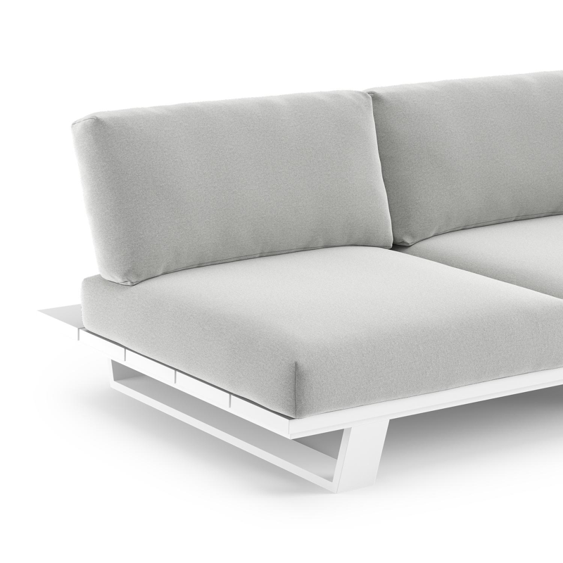 Pagino loungehoek in wit aluminium met natte grey chine all weather sunbrella® luxe kussen