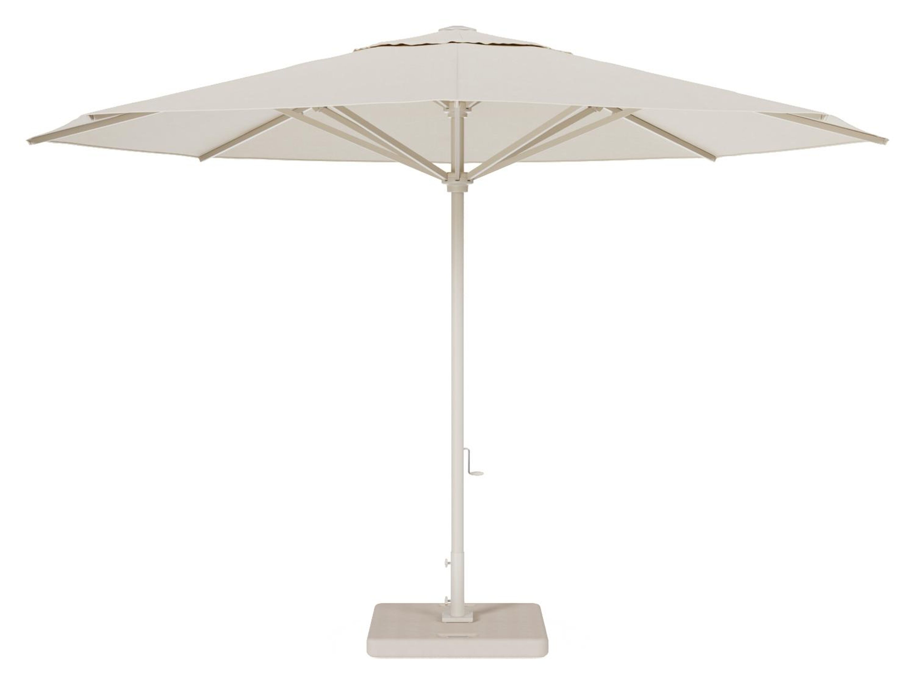 Solino staanparasol in beige aluminium en beige All Weather Sunbrella® Premium parasoldoek - Dia. 400 cm met parasolvoet Lapido 160 kg