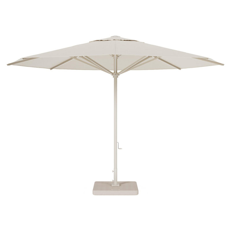 Solino staanparasol in beige aluminium en beige All Weather Sunbrella® Premium parasoldoek - Dia. 400 cm met parasolvoet Lapido 160 kg