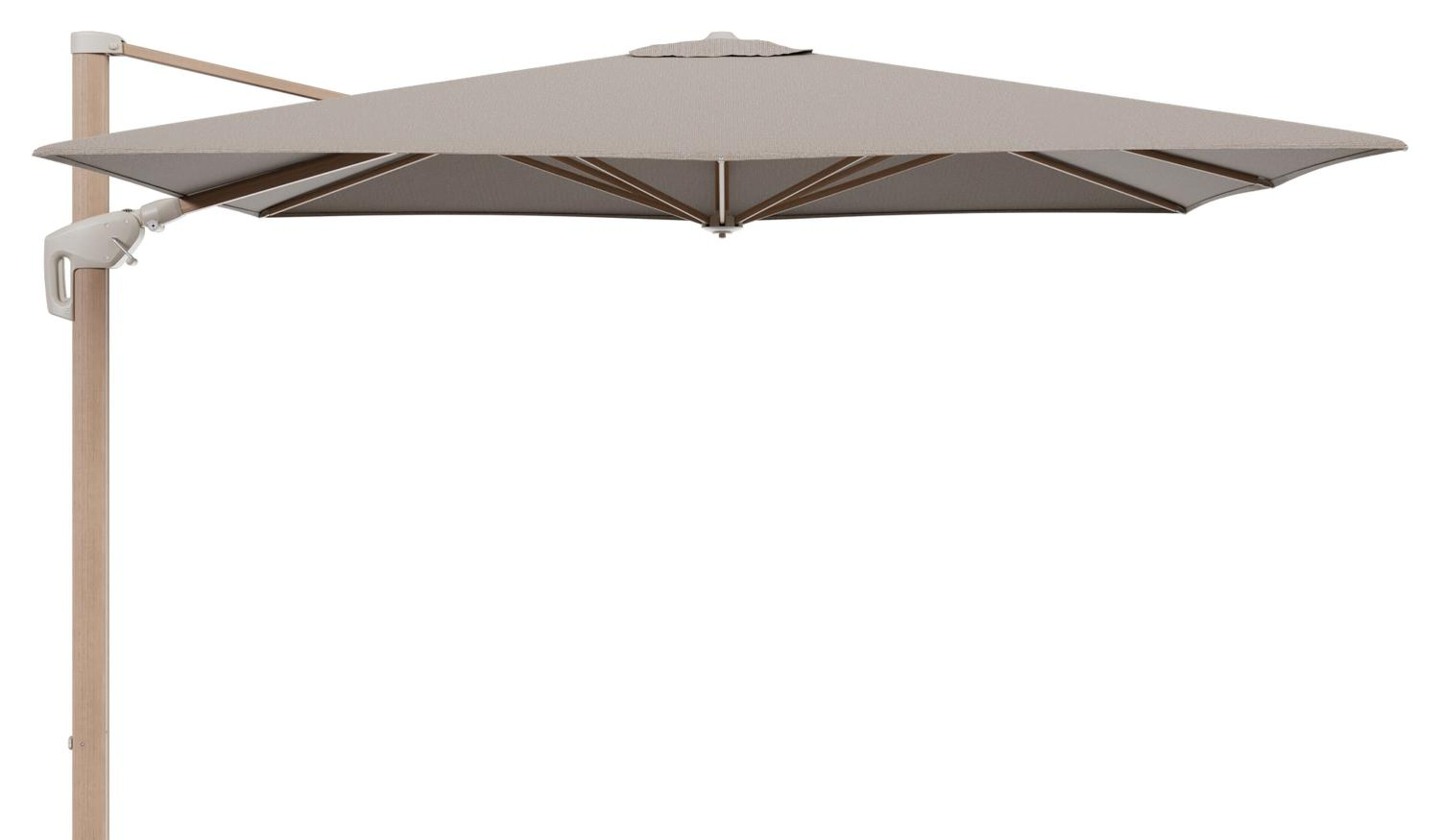 Parasol pendant Minore avec fonction tilt en aluminium aspect de bois et toile de parasol All Weather Solica Firenze Earth - Lg.1 280 Lg.2 370 cm (sans pied de parasol)