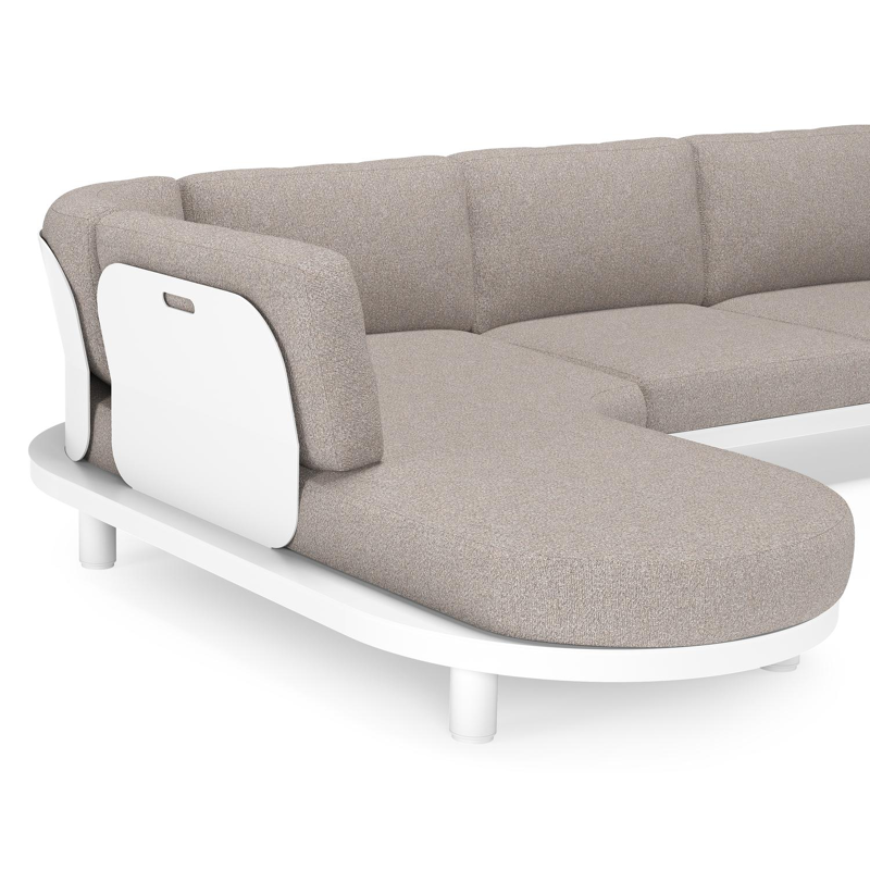 Salon de jardin d'angle Donato en aluminium blanc et coussins en all weather sunbrella® luxe Tundra Charcoal