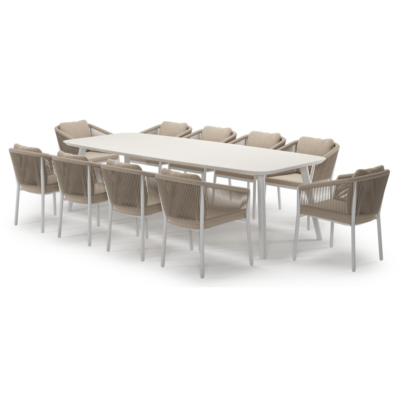 Mosa tuinset in wit aluminium en crema minerale sintered stone met 10 Gerona tuinstoelen