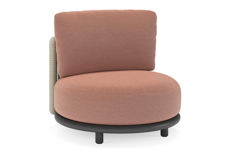 Lomano loungestoel in zwart aluminium en beige verticaal geweven luxe vlakke rope met Savane Rust all weather sunbrella® luxe