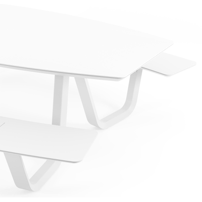 Forno picknicktafel bootvorm in wit aluminium en volkeramiek arctic white tafelblad - L 240 x B 181 x H 72 cm