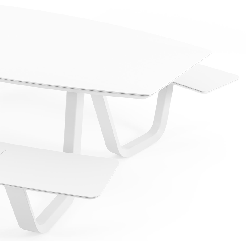 Forno picknicktafel bootvorm in wit aluminium en volkeramiek arctic white tafelblad - L 240 x B 181 x H 72 cm