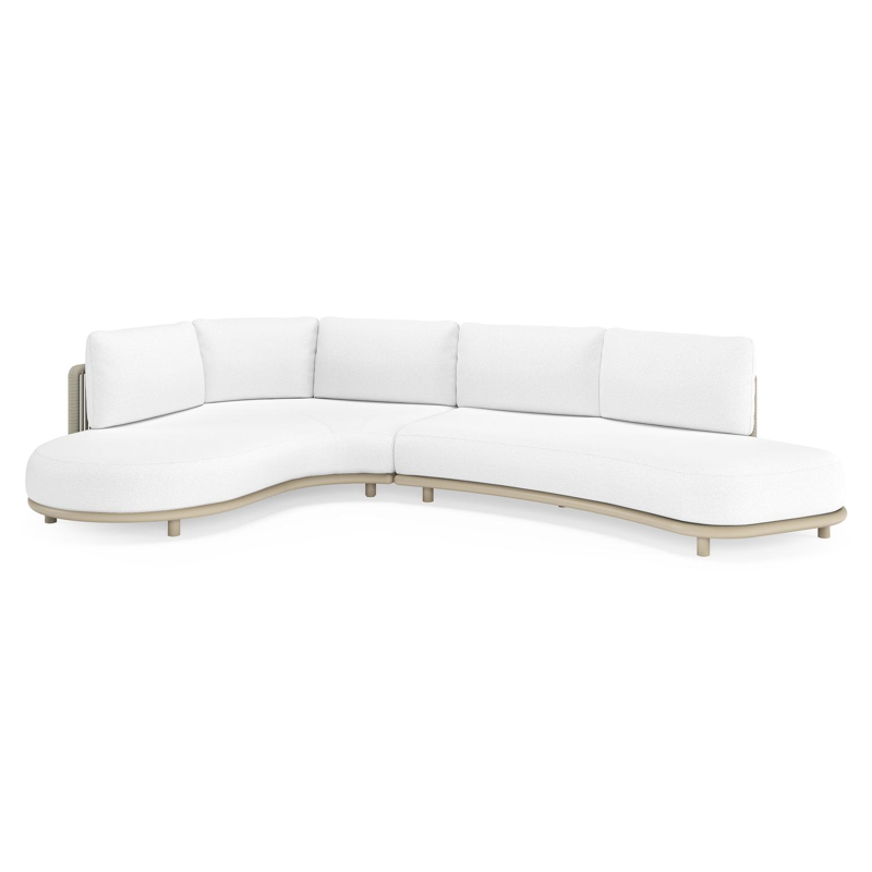 Lomano loungehoek in beige aluminium en beige verticaal geweven luxe vlakke rope met Ego Birch all weather solica