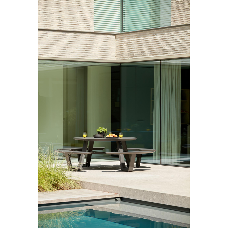 Table de pique-nique Rondino en aluminium noir - Dia. 236 x H 71,5 cm