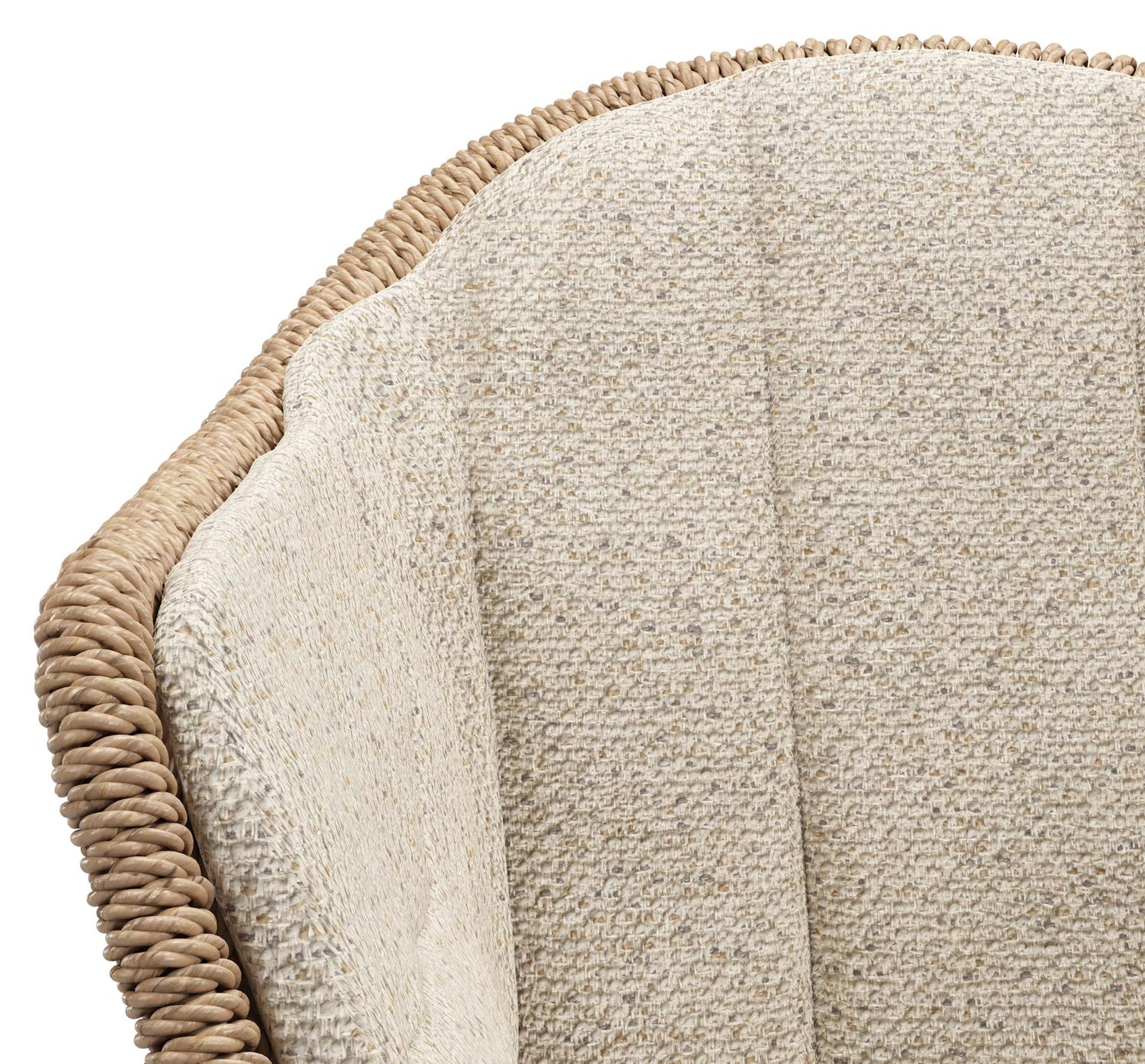 Pagino tuinstoel in wit aluminium en naturel ronde wicker met kussen in bora desert all weather cosytica