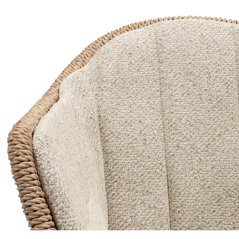 Pagino tuinstoel in wit aluminium en naturel ronde wicker met kussen in bora desert all weather cosytica