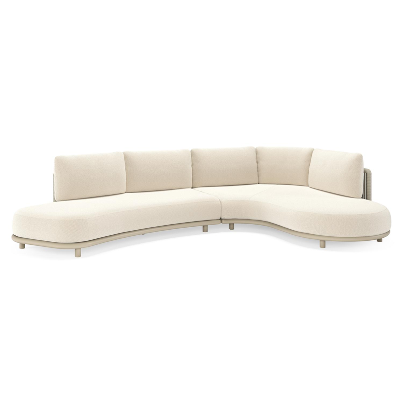 Salon de jardin d'angle Lomano en aluminium beige et corde luxe plate tissée verticalement beige et coussins en all weather cosytica Althea Off White