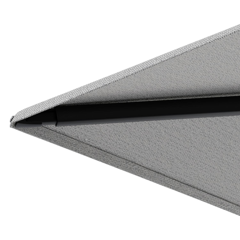 Minore zweefparasol met tiltfunctie in zwart aluminium en Savane Nimbus All Weather Sunbrella® Luxe parasoldoek - L1 400 x L2 300 cm met parasolvoet Minore 260 kg met wielen