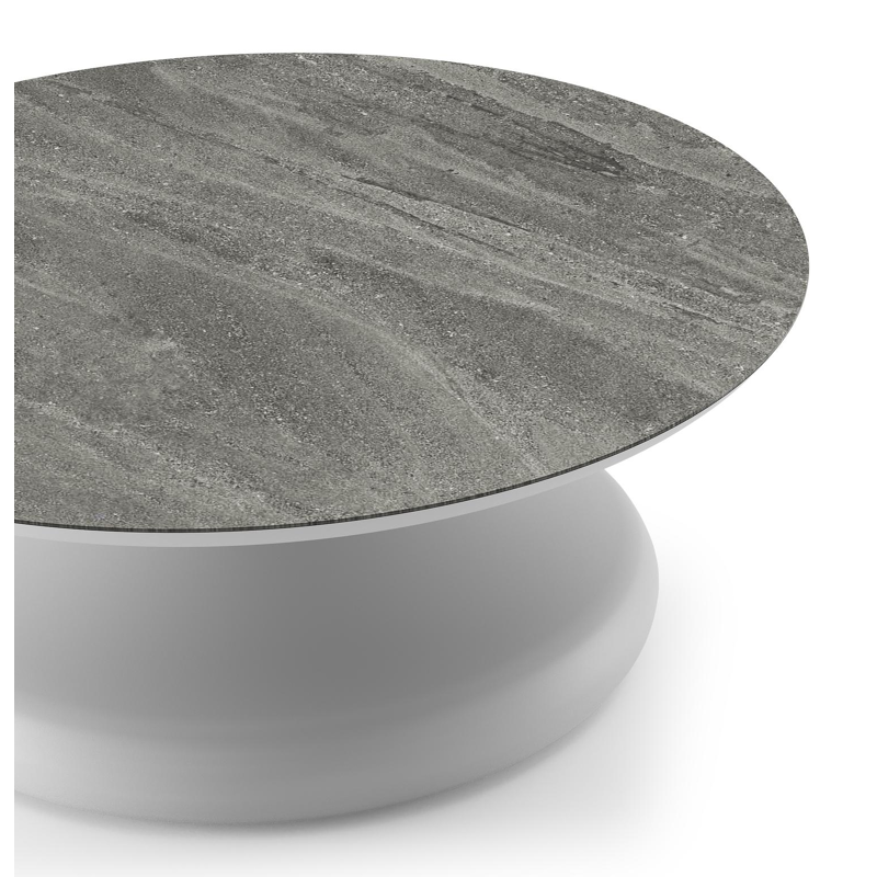 Bomero loungetafel rond in wit aluminium en volkeramiek Aspen Grey - Dia. 84 x H 32.2 cm
