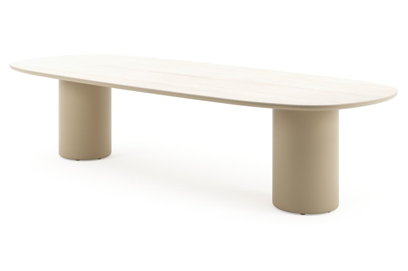 Amico tuintafel bombo in beige aluminium en volkeramiek Travertino Bianco - L 320 x B 130 x H 73.5 cm