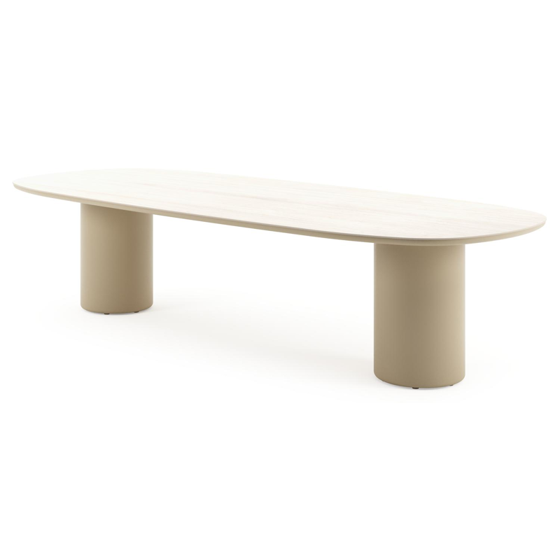Amico tuintafel bombo in beige aluminium en volkeramiek Travertino Bianco - L 320 x B 130 x H 73.5 cm