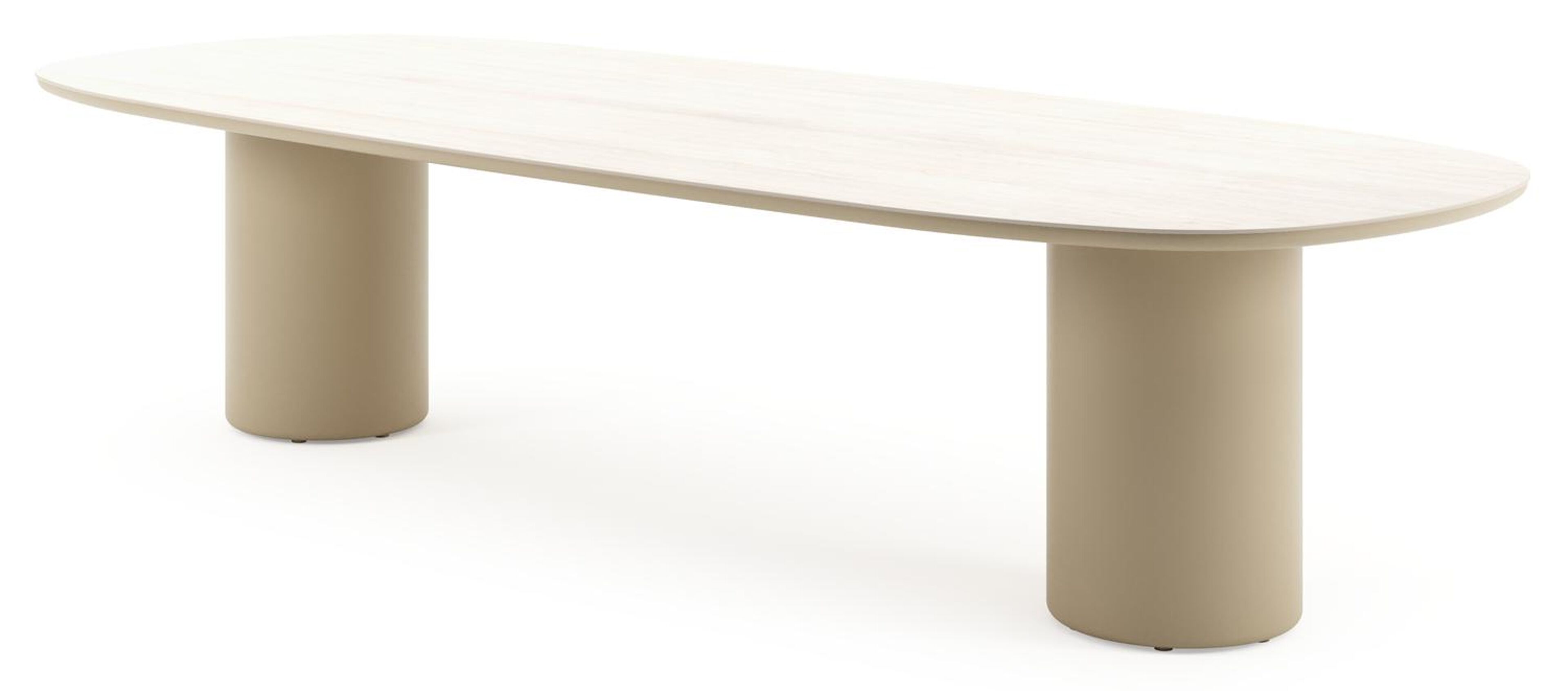 Table de jardin Amico bombo en aluminium beige et céramique pleine Travertino Bianco - Lg. 320 x Lrg. 130 x Haut. 74 cm