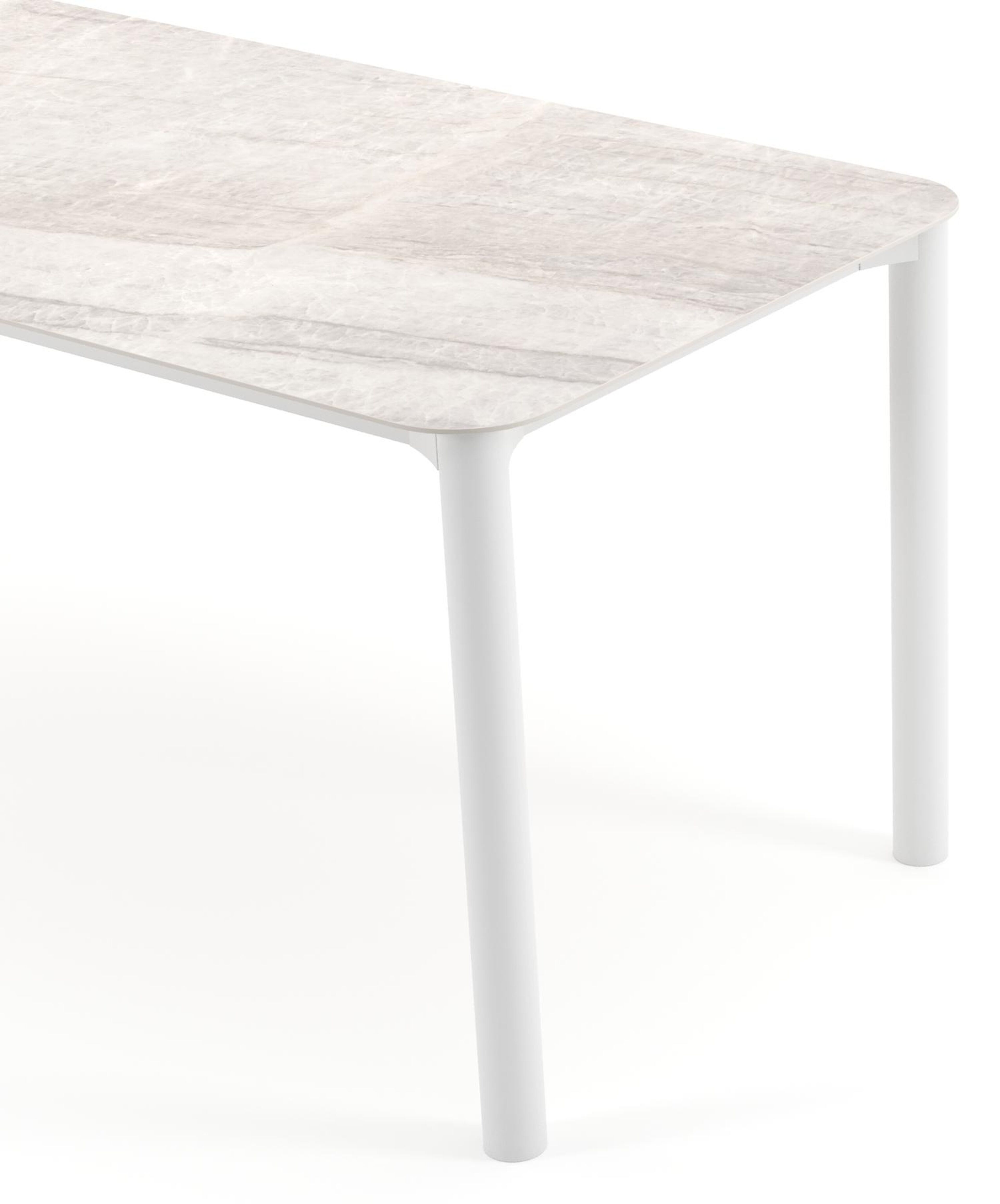 Orso tuintafel rechthoekig afgerond in wit aluminium en volkeramiek Taj Mahal - L 200 x B 80 x H 74.5 cm