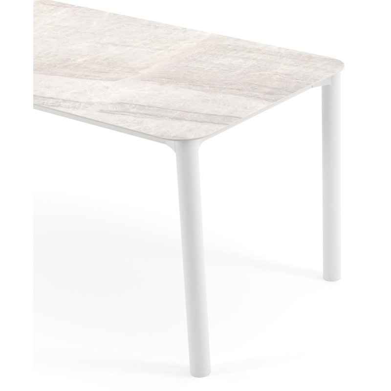 Orso tuintafel rechthoekig afgerond in wit aluminium en volkeramiek Taj Mahal - L 200 x B 80 x H 74.5 cm